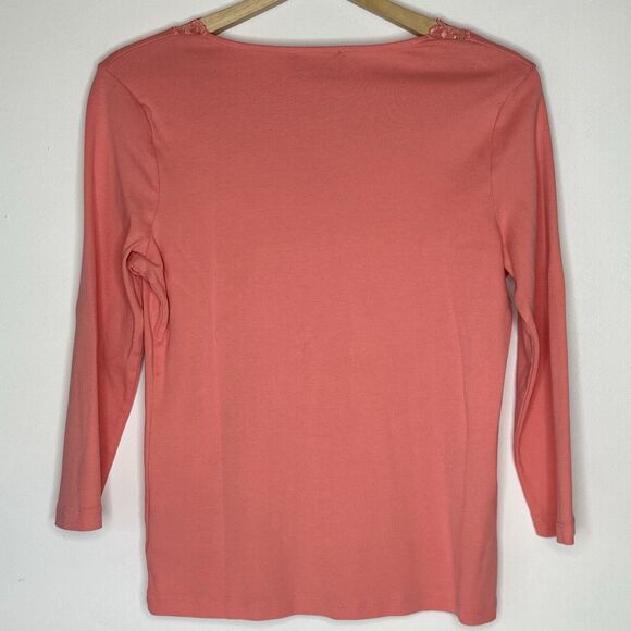 Set Of 2 Jones New York Womens Lg Coral & Pink Long Sleeve Lace V-neck Shirt - Picture 8 of 8